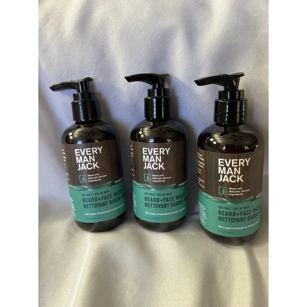 NEW Every Man Jack Beard + Face Wash Sea Salt Scent 6.7Fl Ounce 3 Pack Mens Wash
